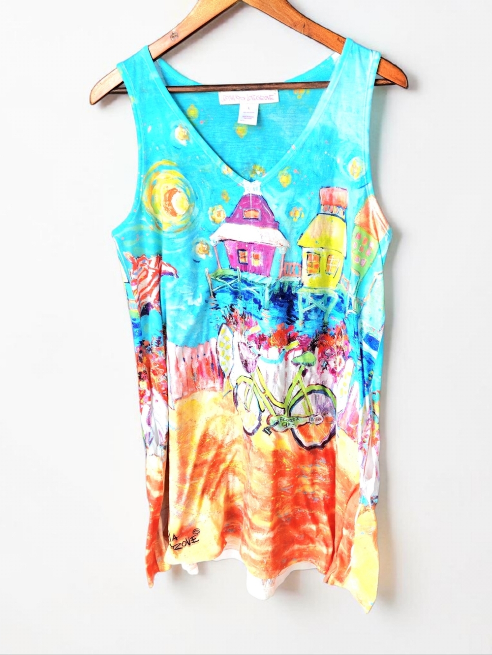 Leoma Lovegrove Florida Girl Bicycle Beach Mini Dress Womens L Sleeveless Artsy
